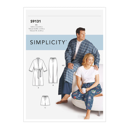 Simplicity S9131 pattern envelope showing lounge trousers, shorts and robe
