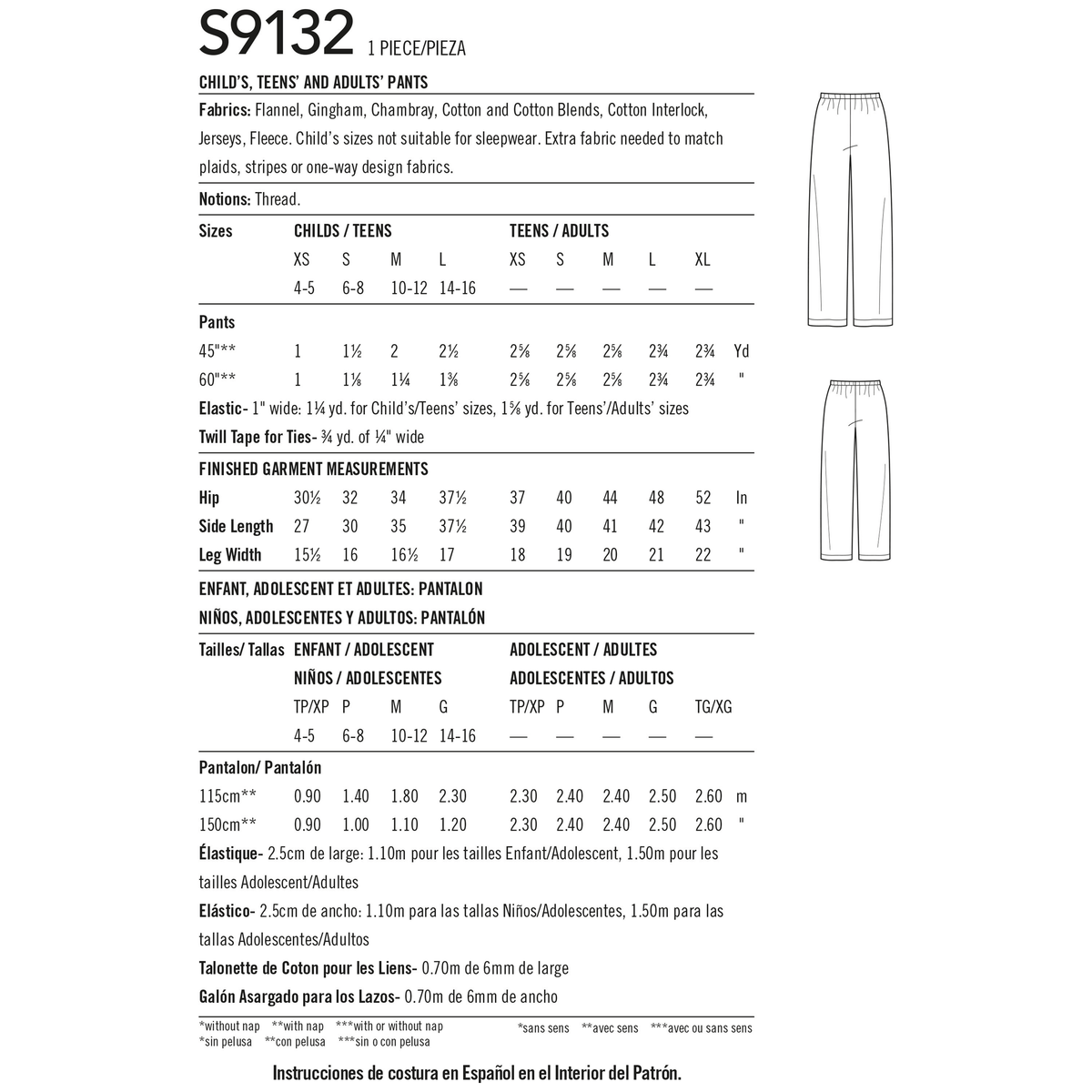 Simplicity S9132 pattern envelope showing pull-on trousers