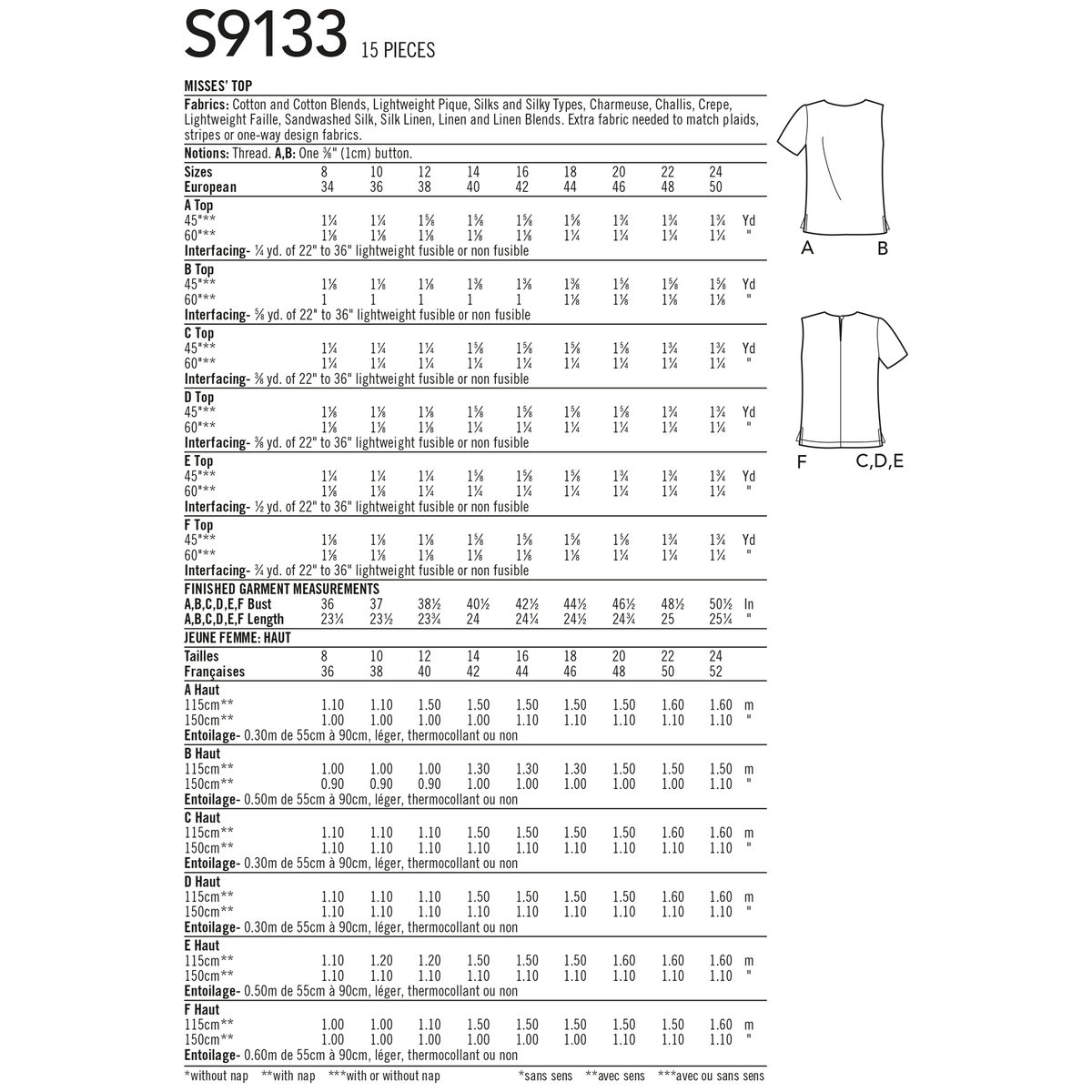 Simplicity S9133 pattern envelope showing tops and vests
