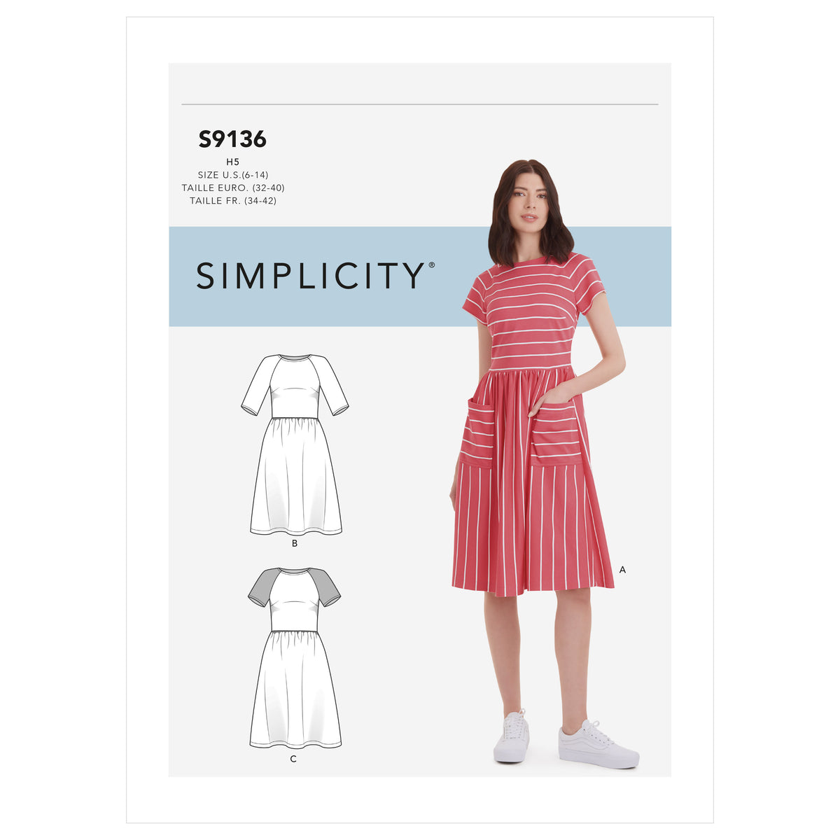 Simplicity S9136 pattern envelope showing dresses with raglan sleeves