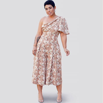 Simplicity S9142 pattern envelope showing one shoulder jumpsuits