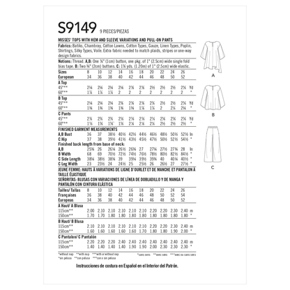 Simplicity S9149 pattern envelope showing top and pull-on trousers