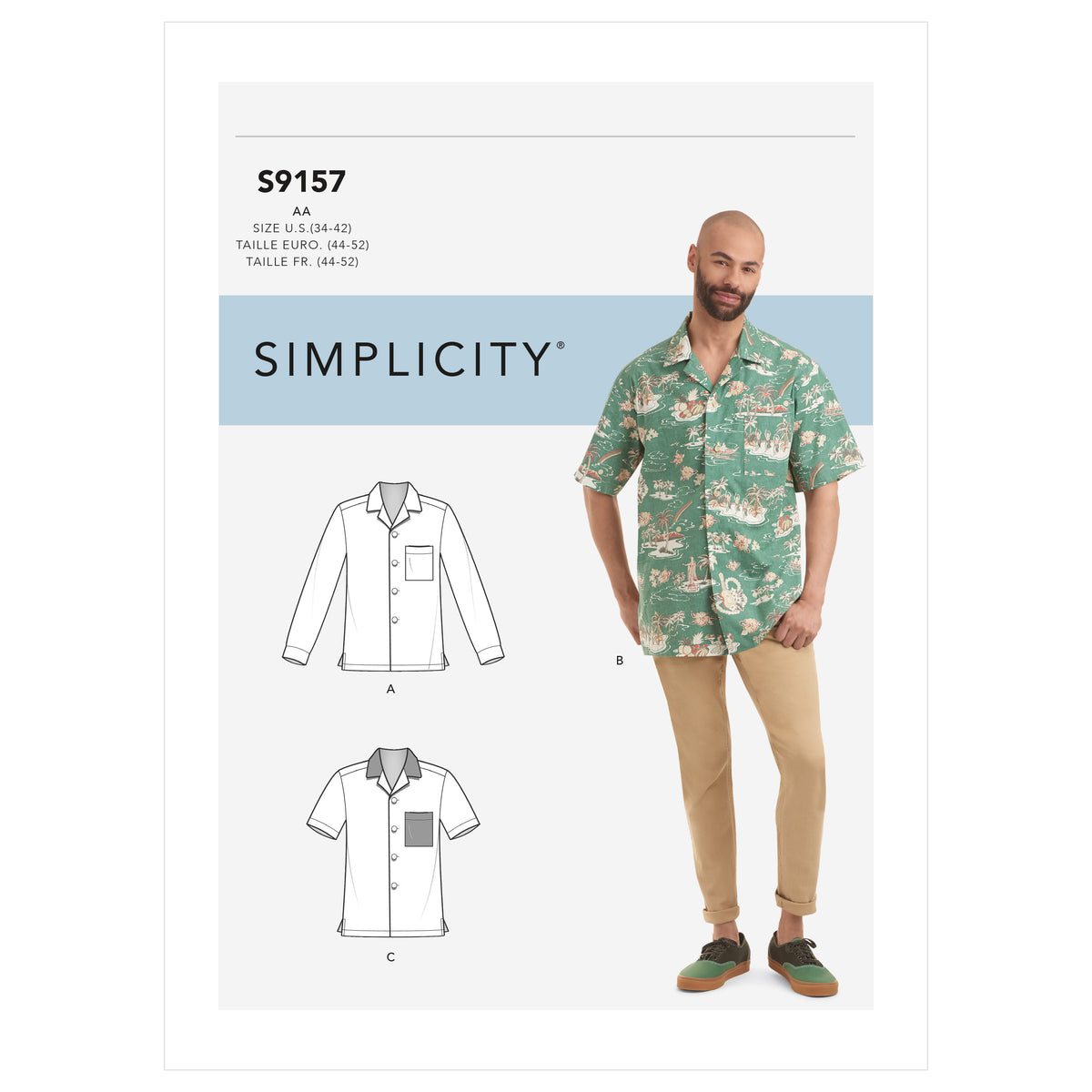 Simplicity S9157 pattern envelope showing men's shirts