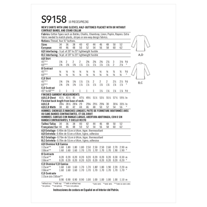 Simplicity S9158 pattern envelope showing men's stand collar shirts