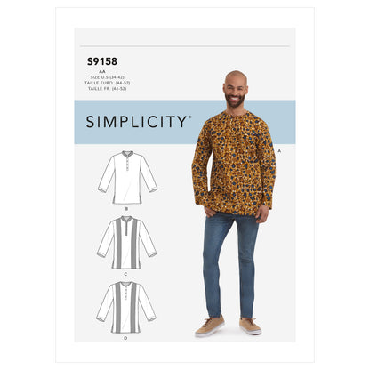 Simplicity S9158 pattern envelope showing men's stand collar shirts