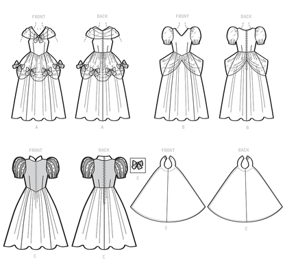 Simplicity S9168 pattern envelope showing girls' princess dress costumes