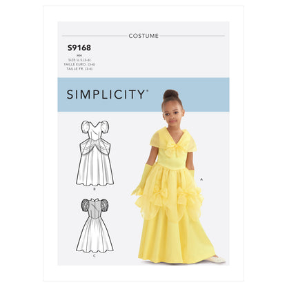 Simplicity S9168 pattern envelope showing girls' princess dress costumes