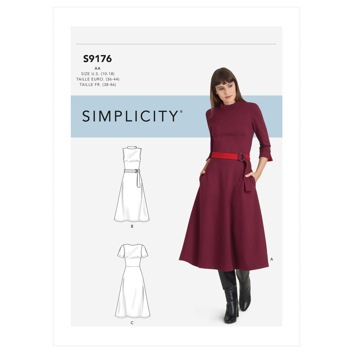 Simplicity S9176 pattern envelope showing fit and flare dresses