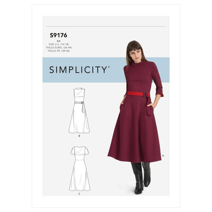 Simplicity S9176 pattern envelope showing fit and flare dresses