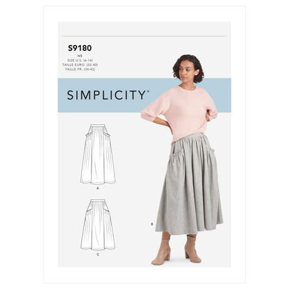 Simplicity S9180 sewing pattern envelope showing pleated skirt