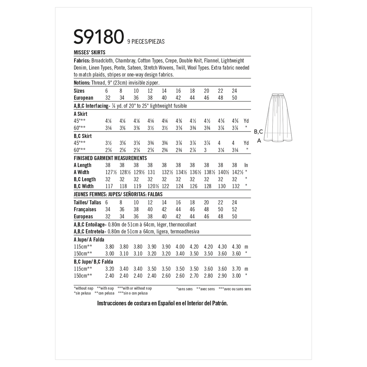 Simplicity S9180 sewing pattern envelope showing pleated skirt
