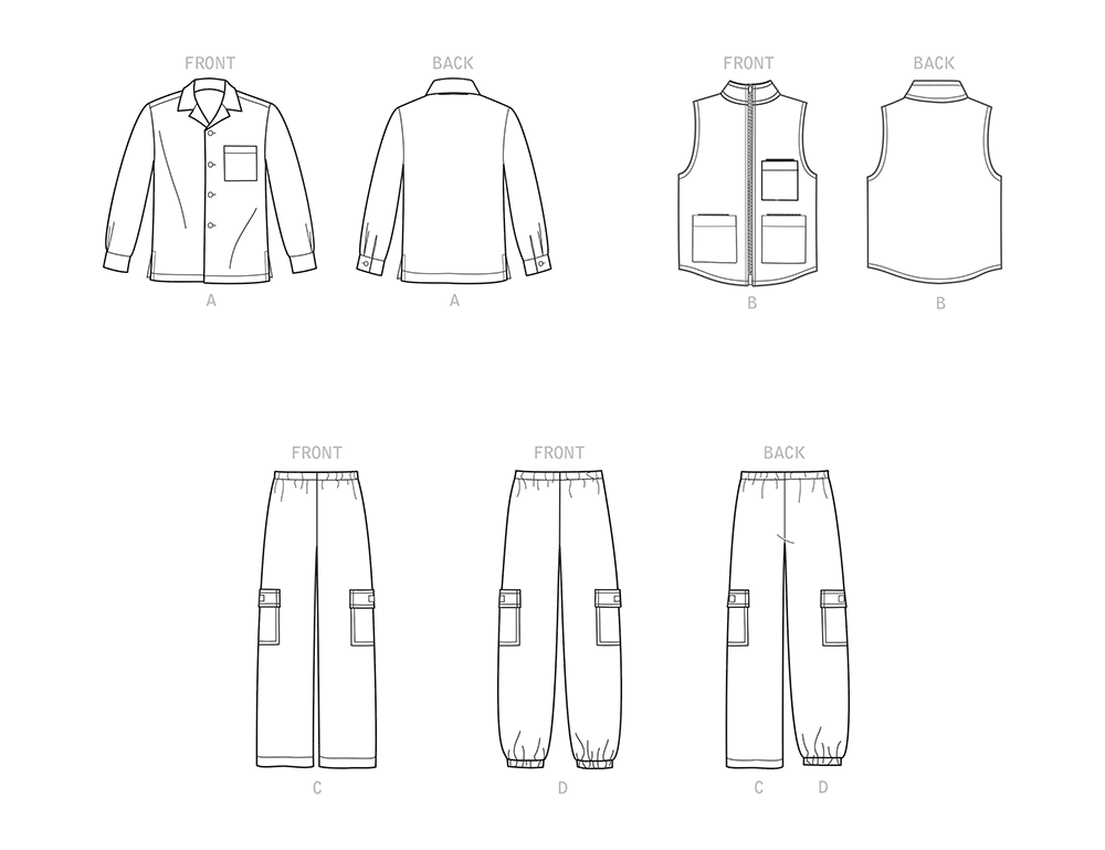 Simplicity S9201 sewing pattern envelope showing shirt, vest and cargo trousers
