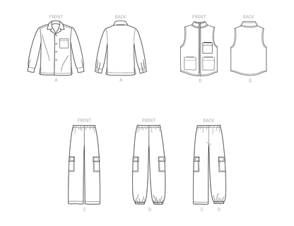Simplicity S9201 sewing pattern envelope showing shirt, vest and cargo trousers