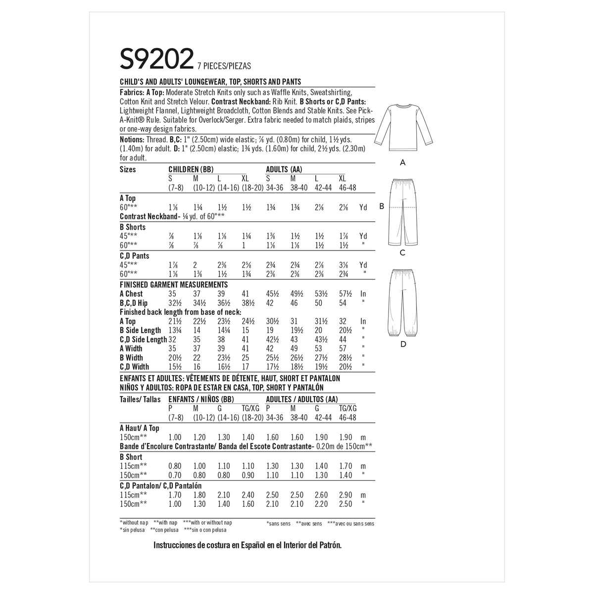 Simplicity S9202 sewing pattern envelope showing pyjama top and trousers