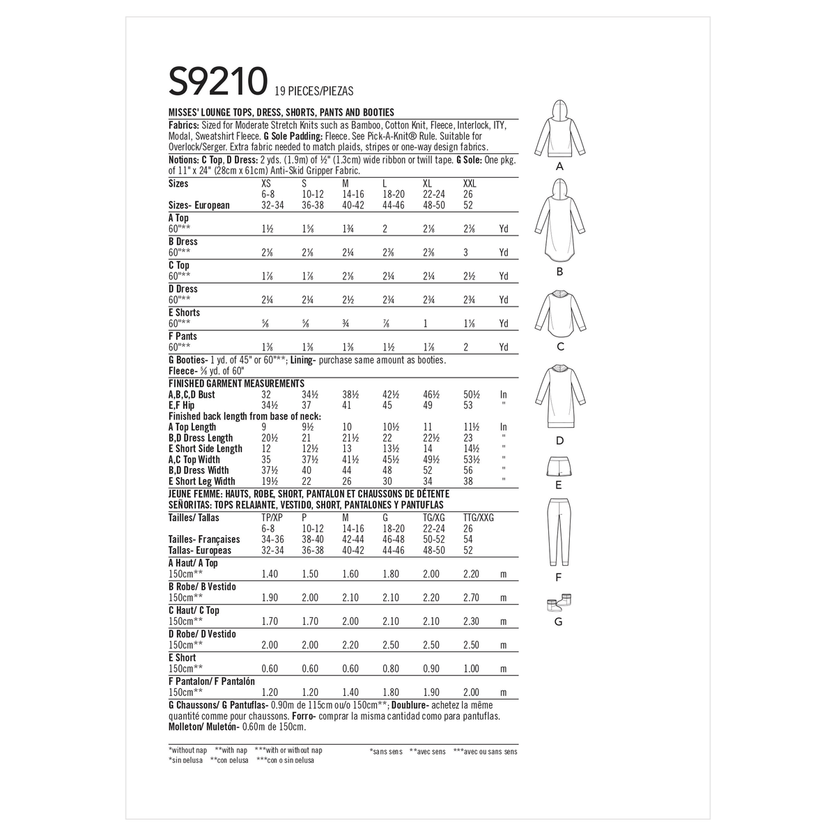 Simplicity S9210 sewing pattern envelope showing women's pyjamas