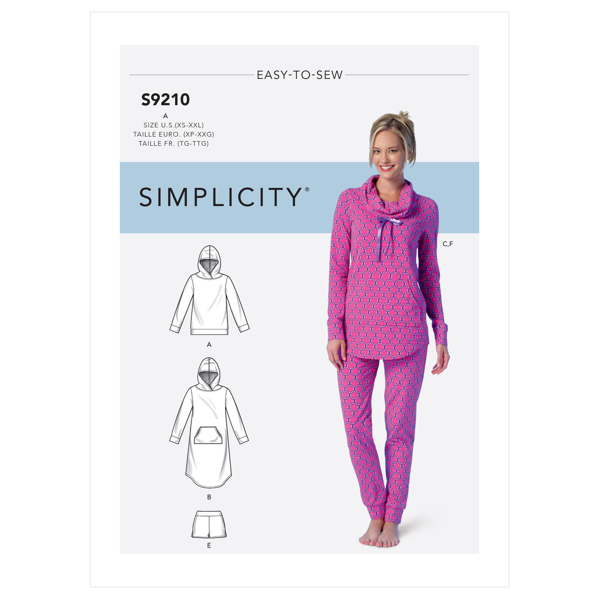 Simplicity S9210 sewing pattern envelope showing women's pyjamas