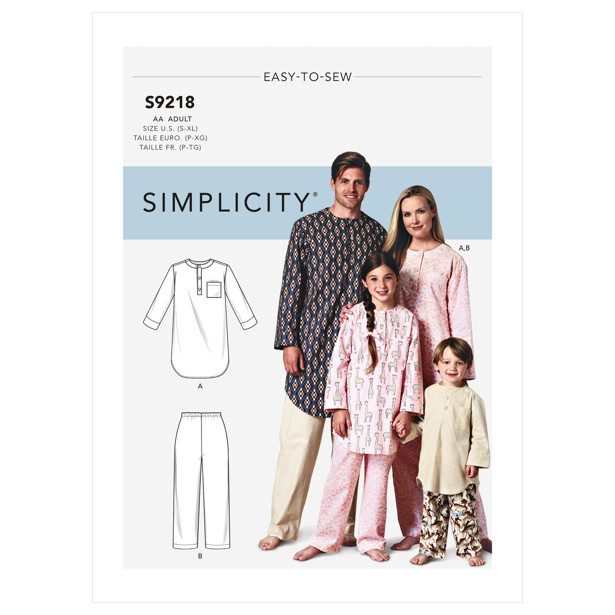 Simplicity S9218 sewing pattern envelope showing lounge tunic and trousers