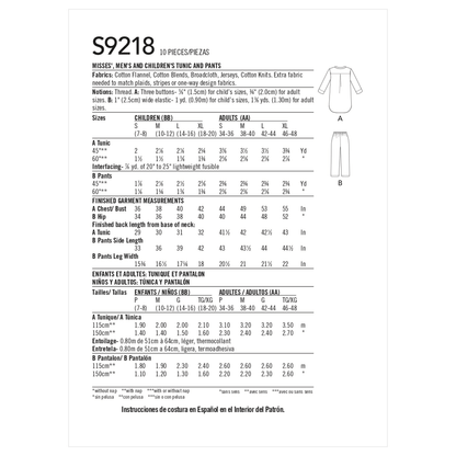 Simplicity S9218 sewing pattern envelope showing lounge tunic and trousers