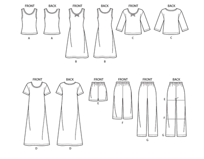 Simplicity S9219 sewing pattern envelope showing women's pyjamas and nightdress