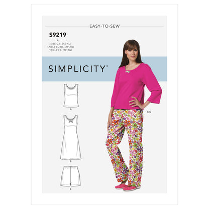 Simplicity S9219 sewing pattern envelope showing women's pyjamas and nightdress