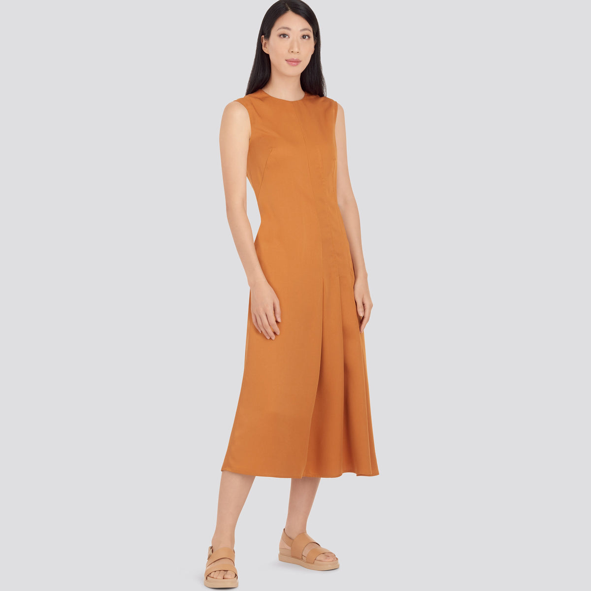Simplicity S9223 sewing pattern envelope showing asymmetric pleated dress