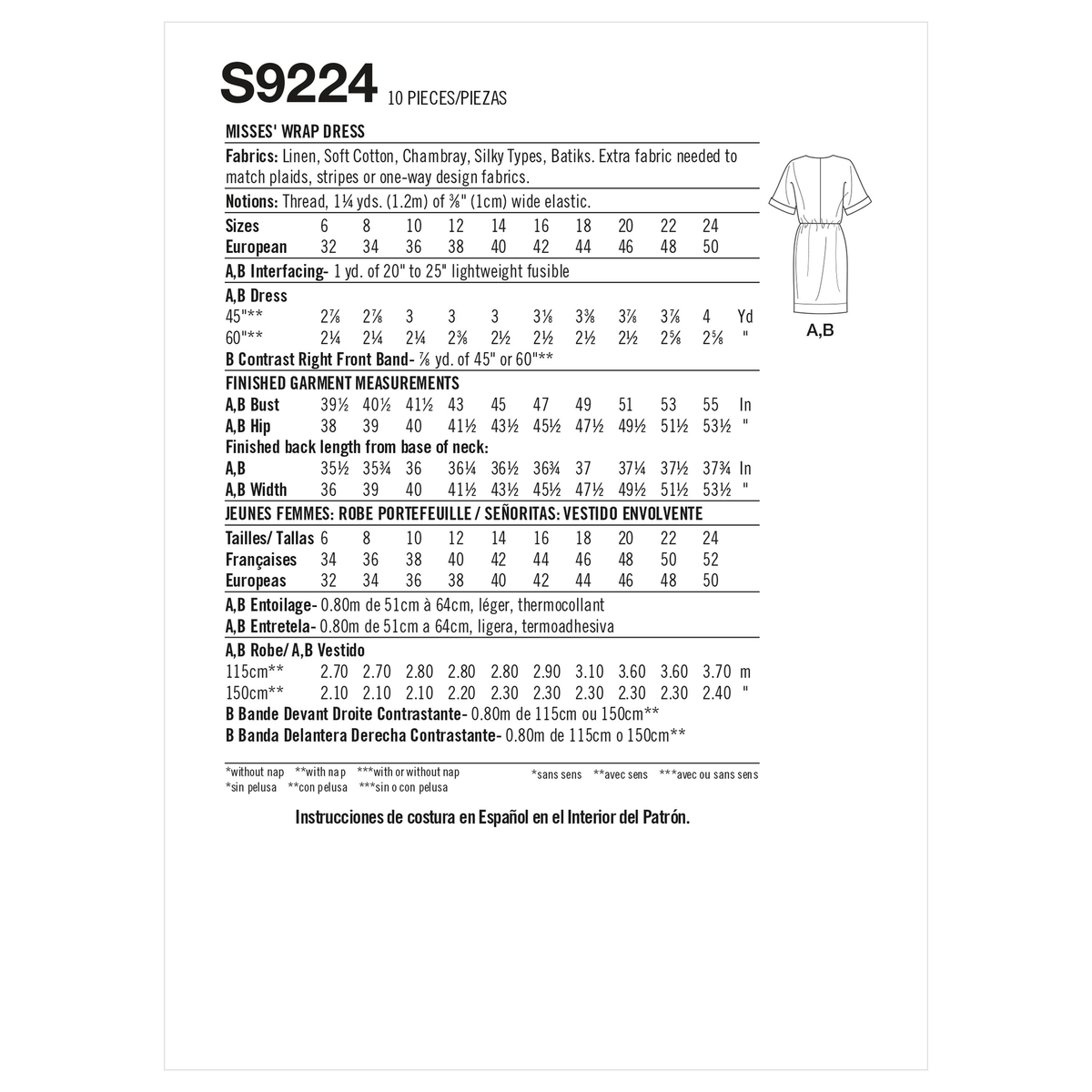 Simplicity S9224 sewing pattern envelope showing asymmetric dress