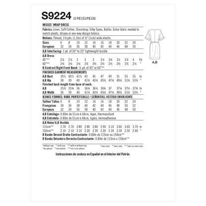 Simplicity S9224 sewing pattern envelope showing asymmetric dress