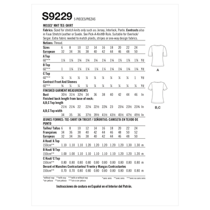 Simplicity S9229 sewing pattern envelope showing women's tops