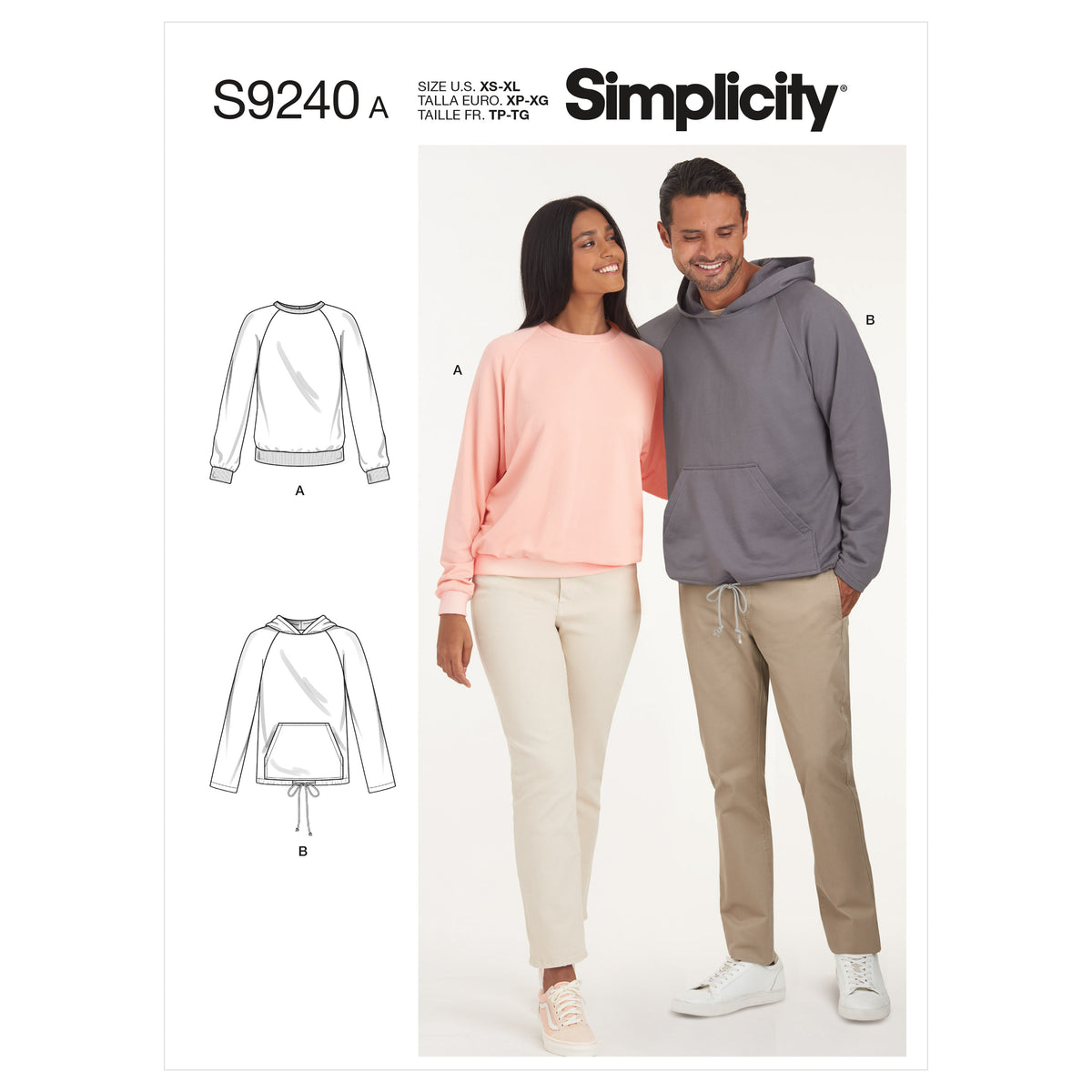 Simplicity S9240 sewing pattern envelope showing raglan top and hoodie