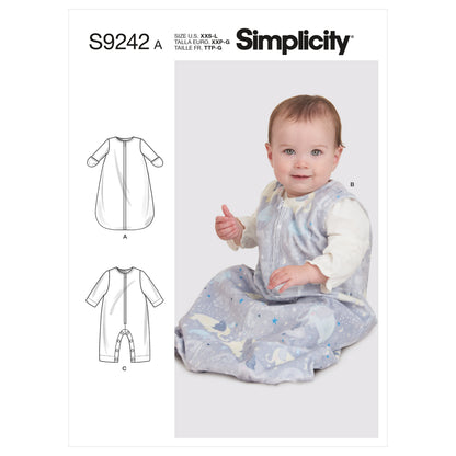 Simplicity S9242 sewing pattern envelope showing baby buntings and jumpsuit