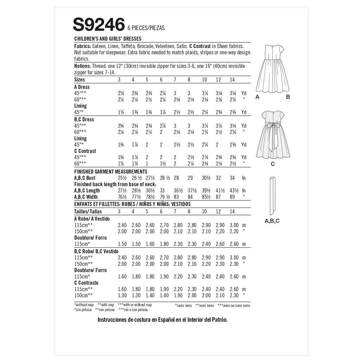Simplicity S9246 sewing pattern envelope showing girls' dirndl dress