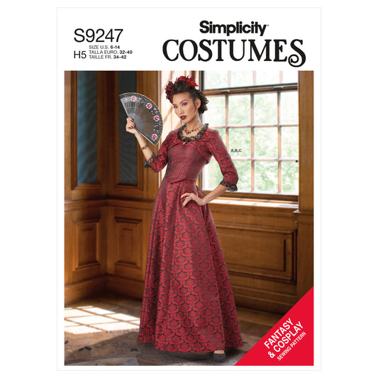 Simplicity S9247 sewing pattern envelope showing Victorian bolero, corset and skirt costume