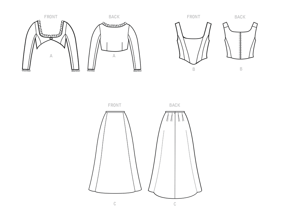 Simplicity S9247 sewing pattern envelope showing Victorian bolero, corset and skirt costume