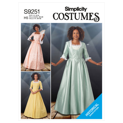 Simplicity S9251 sewing pattern envelope showing 18th century inspired costume