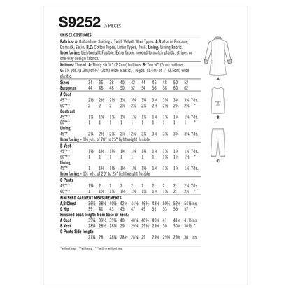 Simplicity S9252 sewing pattern envelope showing continental uniform costume
