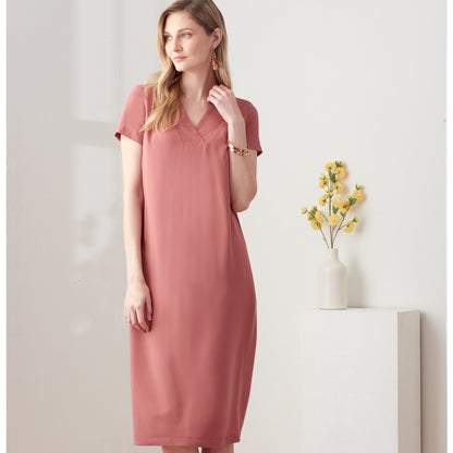 Simplicity sewing pattern S9262 envelope showing a v-neck shift dress