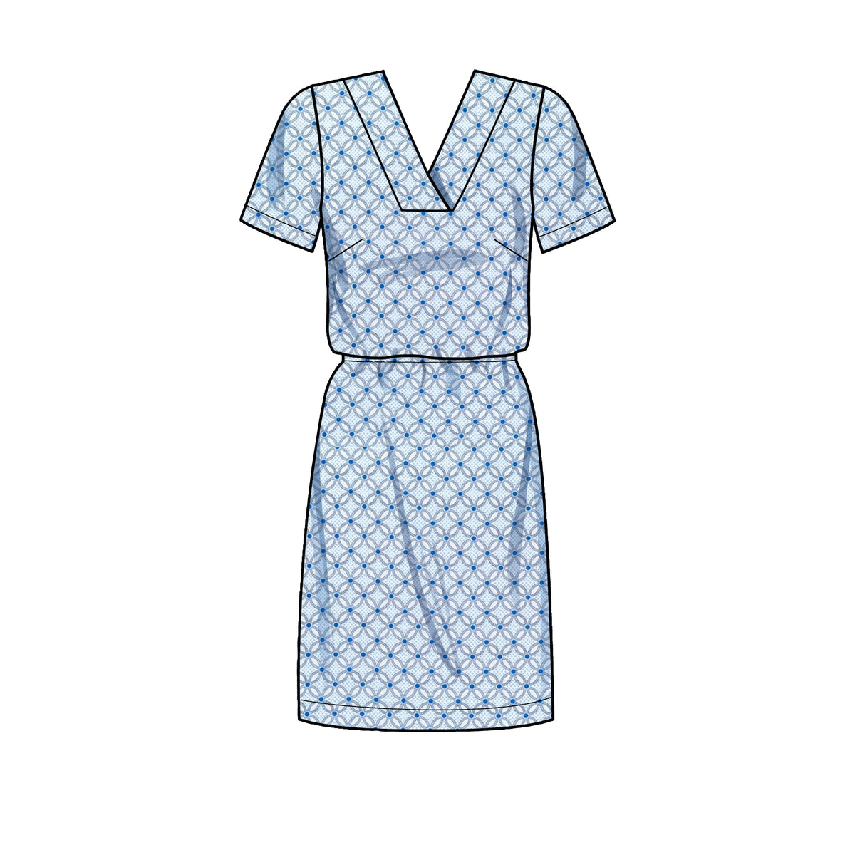 Simplicity sewing pattern S9262 envelope showing a v-neck shift dress