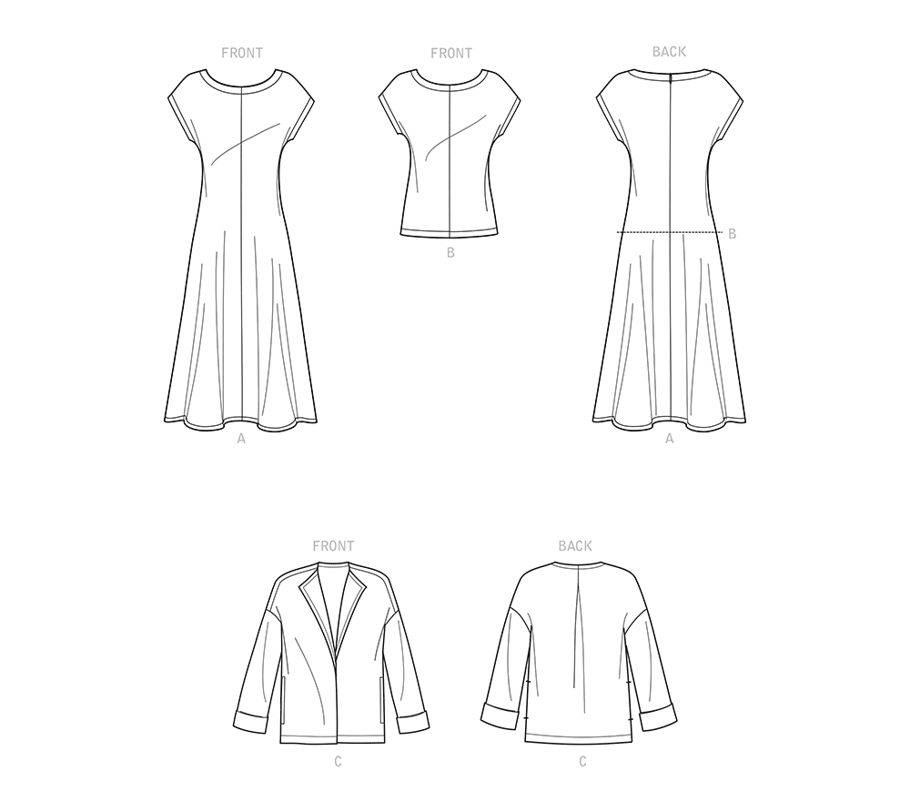 Simplicity sewing pattern S9263 envelope showing a dress, top and jacket