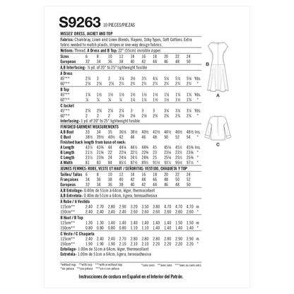 Simplicity sewing pattern S9263 envelope showing a dress, top and jacket