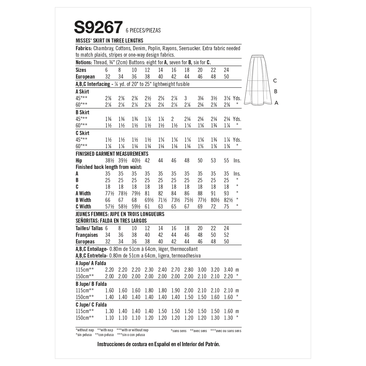 Simplicity sewing pattern S9267 envelope showing a skirt or trousers
