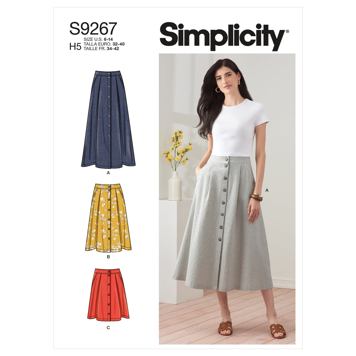 Simplicity sewing pattern S9267 envelope showing a skirt or trousers