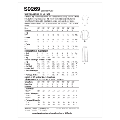 Simplicity sewing pattern S9269 envelope showing tops and cropped trousers