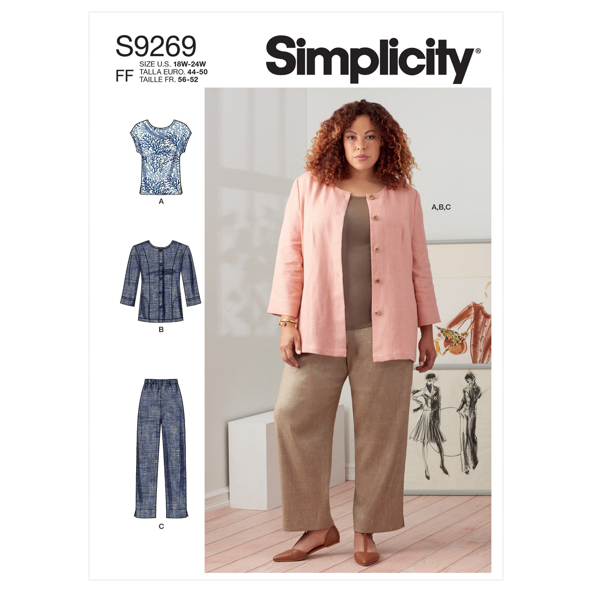 Simplicity sewing pattern S9269 envelope showing tops and cropped trousers