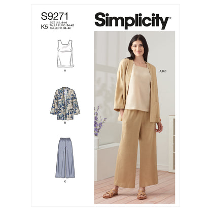 Simplicity sewing pattern S9271 envelope showing a jacket, tank top and trousers