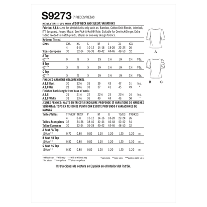 Simplicity sewing pattern S9273 envelope showing knit tops