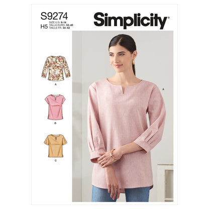 Simplicity sewing pattern S9274 envelope showing drop shoulder tops