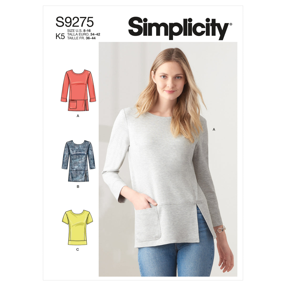 Simplicity sewing pattern S9275 envelope showing princess seam tops
