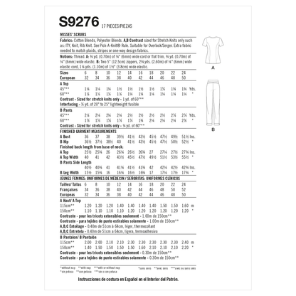 Simplicity sewing pattern S9276 envelope showing scrubs