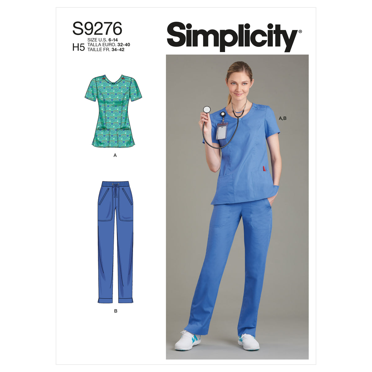 Simplicity sewing pattern S9276 envelope showing scrubs