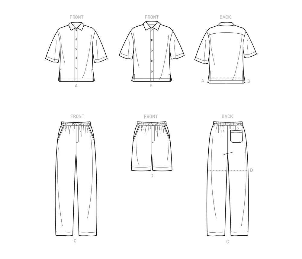 Simplicity sewing pattern S9279 envelope showing a shirt with trousers or shorts